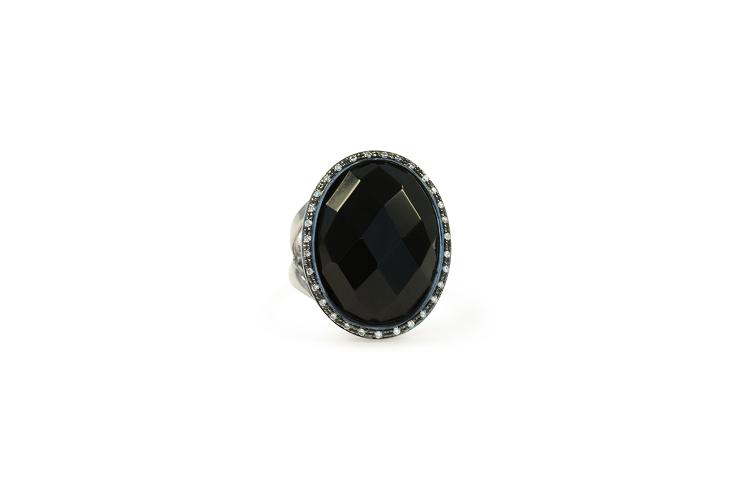 BLACK AGATE & DIAMOND RING