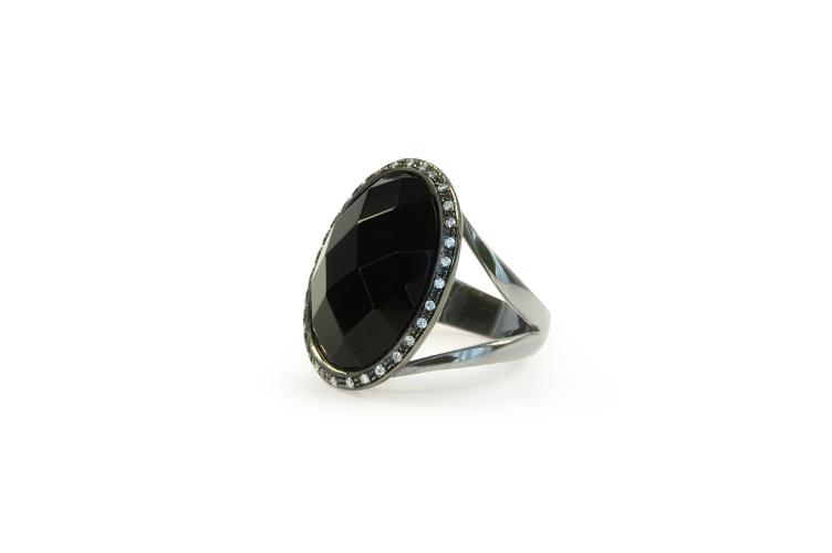 BLACK AGATE & DIAMOND RING - 1