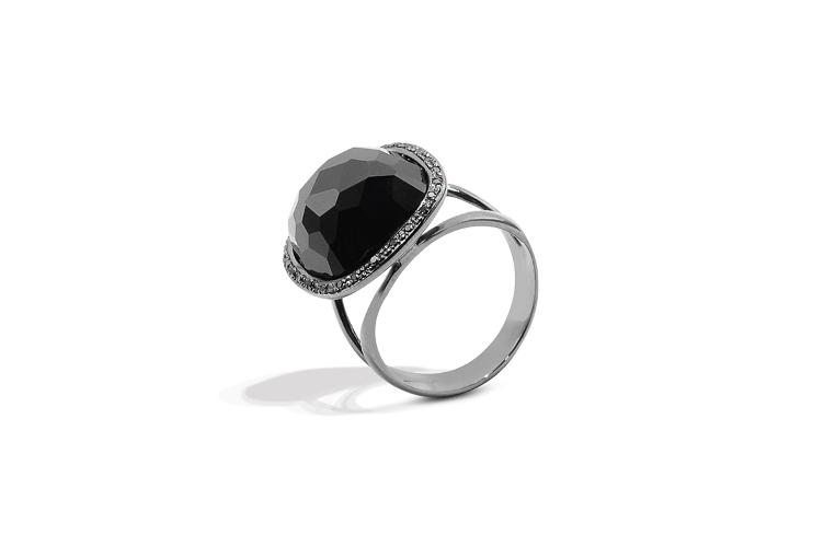 BLACK AGATE & DIAMOND RING - 0