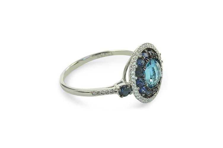 BLUE TOPAZ, SAPPHIRE & DIAMOND RING - 0