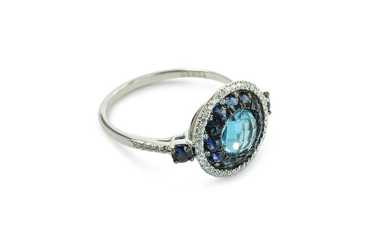 BLUE TOPAZ, SAPPHIRE & DIAMOND RING - 1