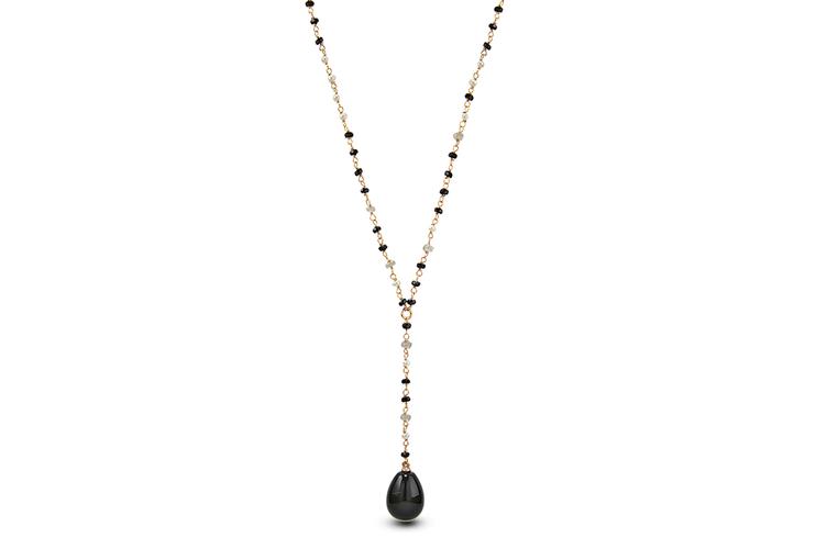 BLACK SPINEL, AGATE & PEARL NECKLACE