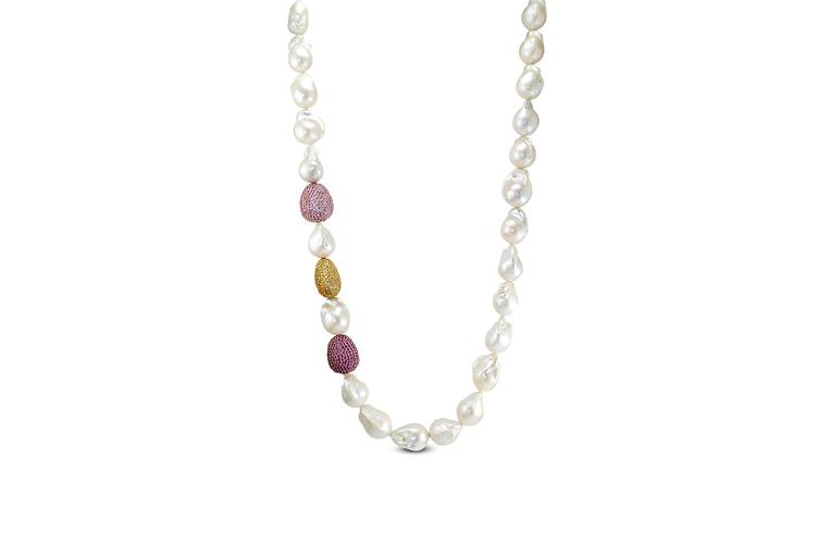SOUTH SEA PEARL, SAPPHIRE & RUBY NECKLACE
