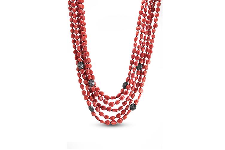 CORAL & BLACK SPINEL NECKLACE