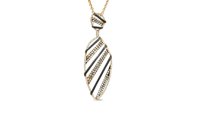 CHAMPAGNE & WHITE DIAMOND LEAF SHAPED PENDANT