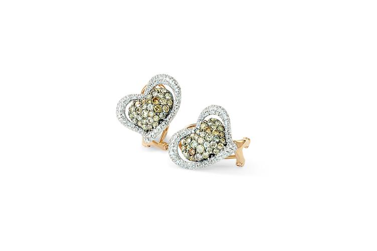 COLOURED DIAMOND HEART STUD EARRINGS