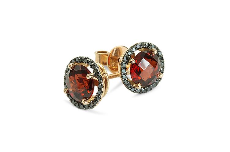 GARNET & BLACK DIAMOND STUD EARRINGS