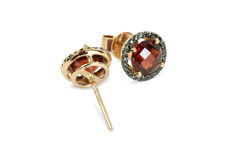 GARNET & BLACK DIAMOND STUD EARRINGS - 0