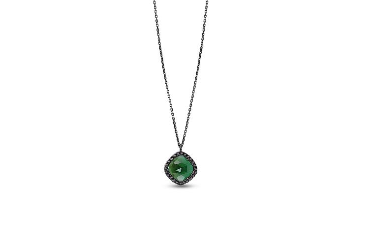 GREEN AGATE & BLACK SPINEL NECKLACE