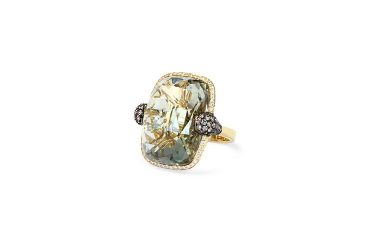 GREEN AMETHYST & DIAMOND RING