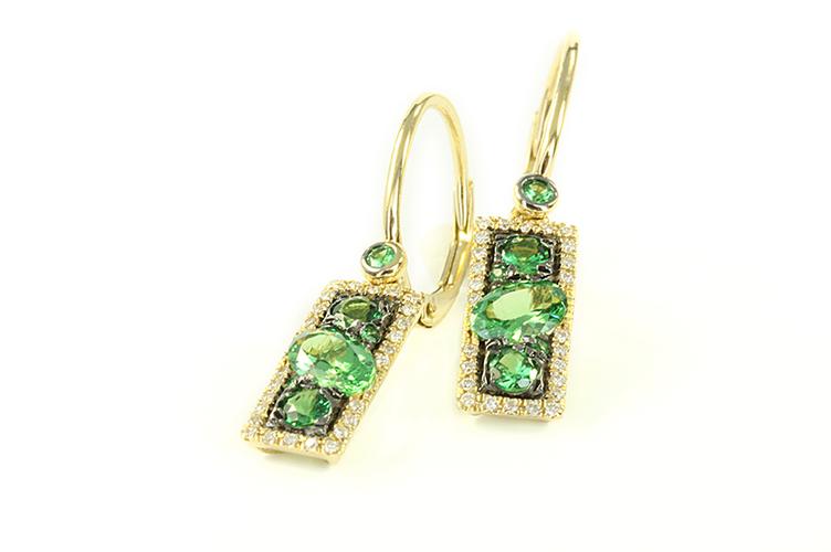 GREEN GARNET & DIAMOND EARRINGS