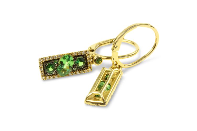 GREEN GARNET & DIAMOND EARRINGS - 0