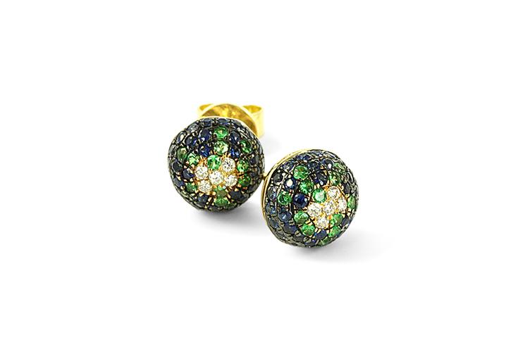 GREEN GARNET, SAPPHIRE & DIAMOND STUD EARRINGS