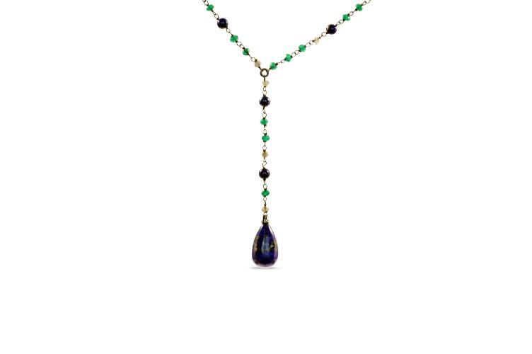 LAPIS LAZULI & GREEN AGATE BEADED NECKLACE