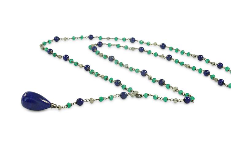 LAPIS LAZULI & GREEN AGATE BEADED NECKLACE - 0