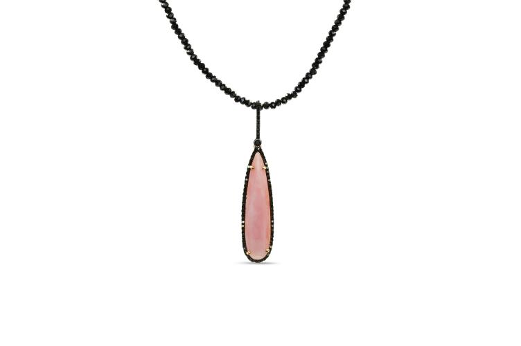 PINK OPAL & BLACK DIAMOND PENDANT