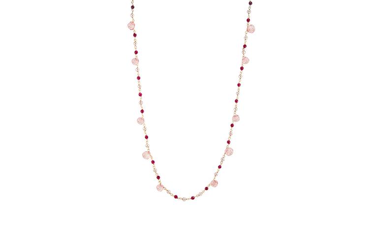 QUARTZ, RED JADE & PEARL NECKLACE