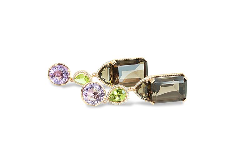 SMOKY QUARTZ, PERIDOT, AMETHYST & DIAMOND EARRINGS