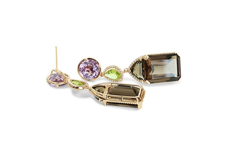 SMOKY QUARTZ, PERIDOT, AMETHYST & DIAMOND EARRINGS - 0