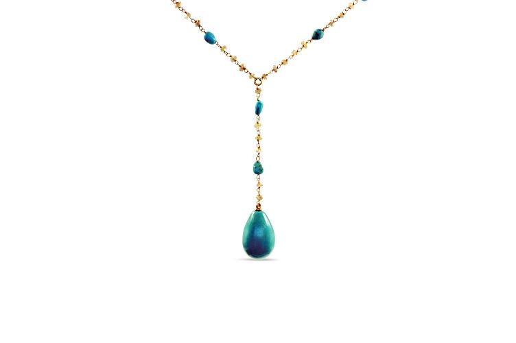TURQUOISE & NATURAL ZIRCONIA BEADED NECKLACE