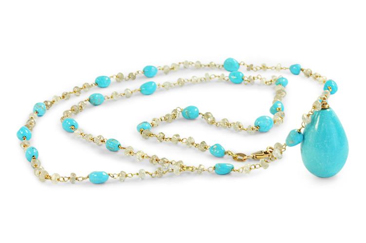 TURQUOISE & NATURAL ZIRCONIA BEADED NECKLACE - 0