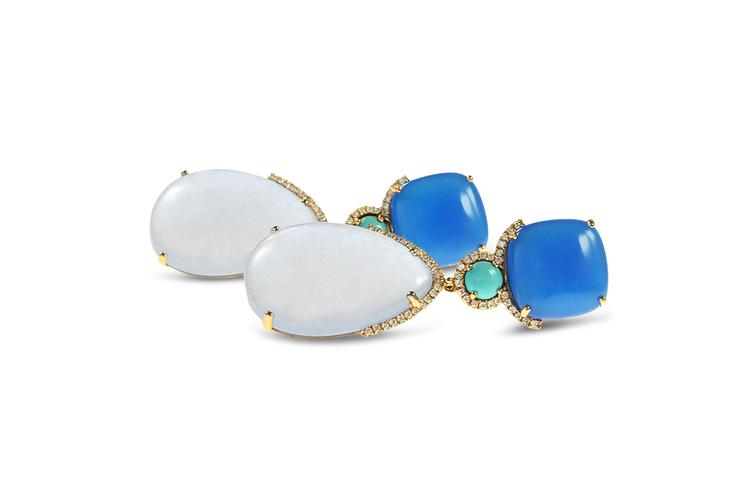 WHITE CHALCEDONY & BLUE AGATE EARRINGS