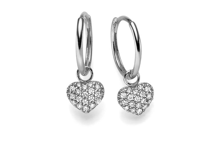White Gold Heart Shaped Hoop Drop Earrings